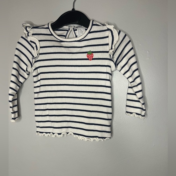 H&M Other - H&M Blue & White Striped Strawberry Long Sleeve Shirt Girls Size 12 Months